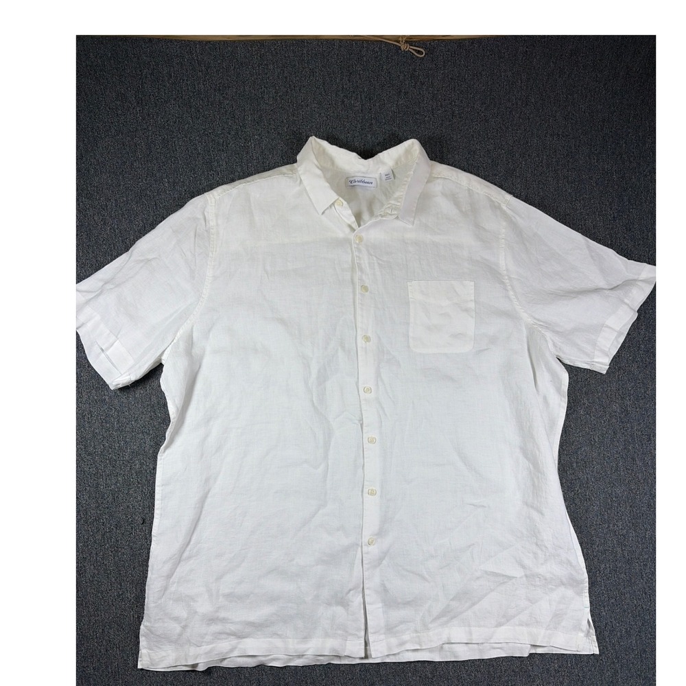Caribbean Mens 3XT White 100% Linen Short Sleeve Button Down Shirt Big Tall